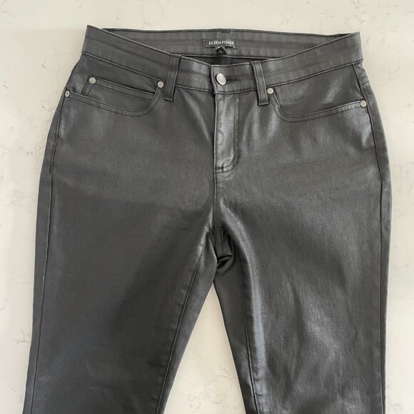 Eileen Fisher 5 Pocket Sleek Coated Waxed Organic Cotton Skinny Jeans Black 8 - Picture 5 of 13